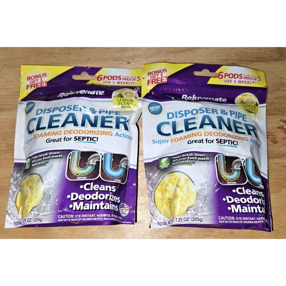 2 Pack Rejuvenate Garbage Disposal and Drain Pipe Cleaner Powerful Foaming LEMON